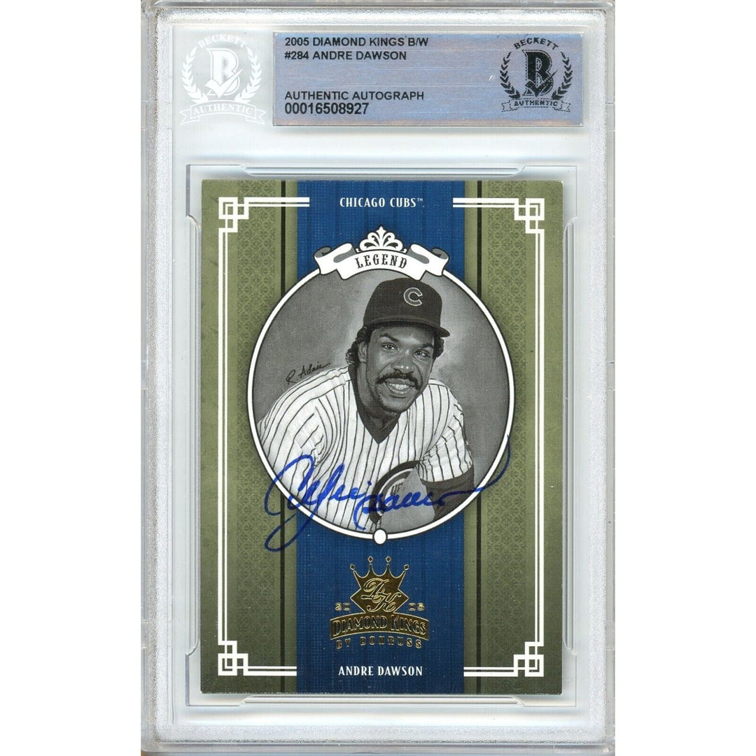Andre Dawson Chicago Cubs Signed 2005 Diamond Kings B/W Card BAS Auth Auto Slab