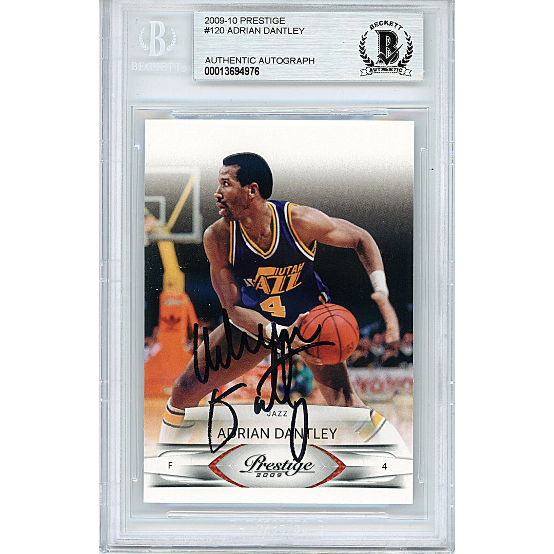 Adrian Dantley Signed Utah Jazz 2009-2010 Panini Prestige Basketball Card Beckett Slab