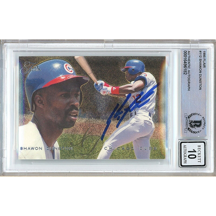 Baseballs- Autographed- Shawon Dunston Chicago Cubs Signed 1995 Fleer Flair Trading Card Beckett Authentic BGS Auto-10 Graded Slab Front
