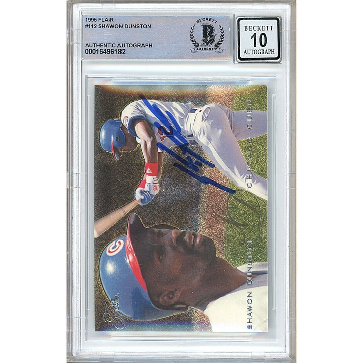Baseballs- Autographed- Shawon Dunston Chicago Cubs Signed 1995 Fleer Flair Trading Card Beckett Authenticated BGS Auto-10 Graded Slab Front