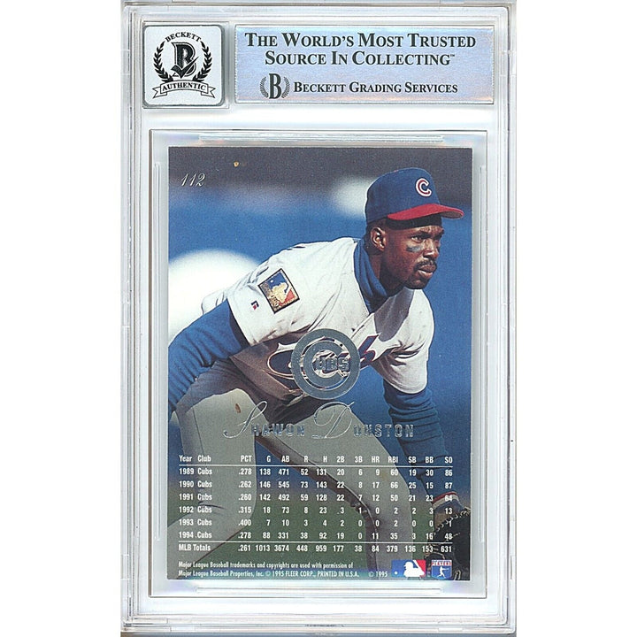 Baseballs- Autographed- Shawon Dunston Chicago Cubs Signed 1995 Fleer Flair Trading Card Beckett Authentic BGS Auto-10 Graded Slab Back