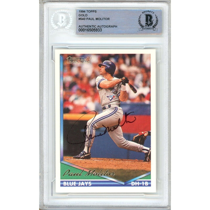 Paul Molitor Toronto Blue Jays Signed 1994 Topps Gold Baseball Card BAS Auth Auto Slab