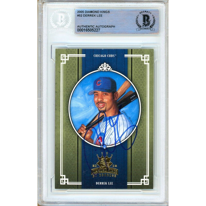 Derrek Lee Chicago Cubs Signed 2005 Diamond Kings Baseball Card BAS Auth Auto Slab