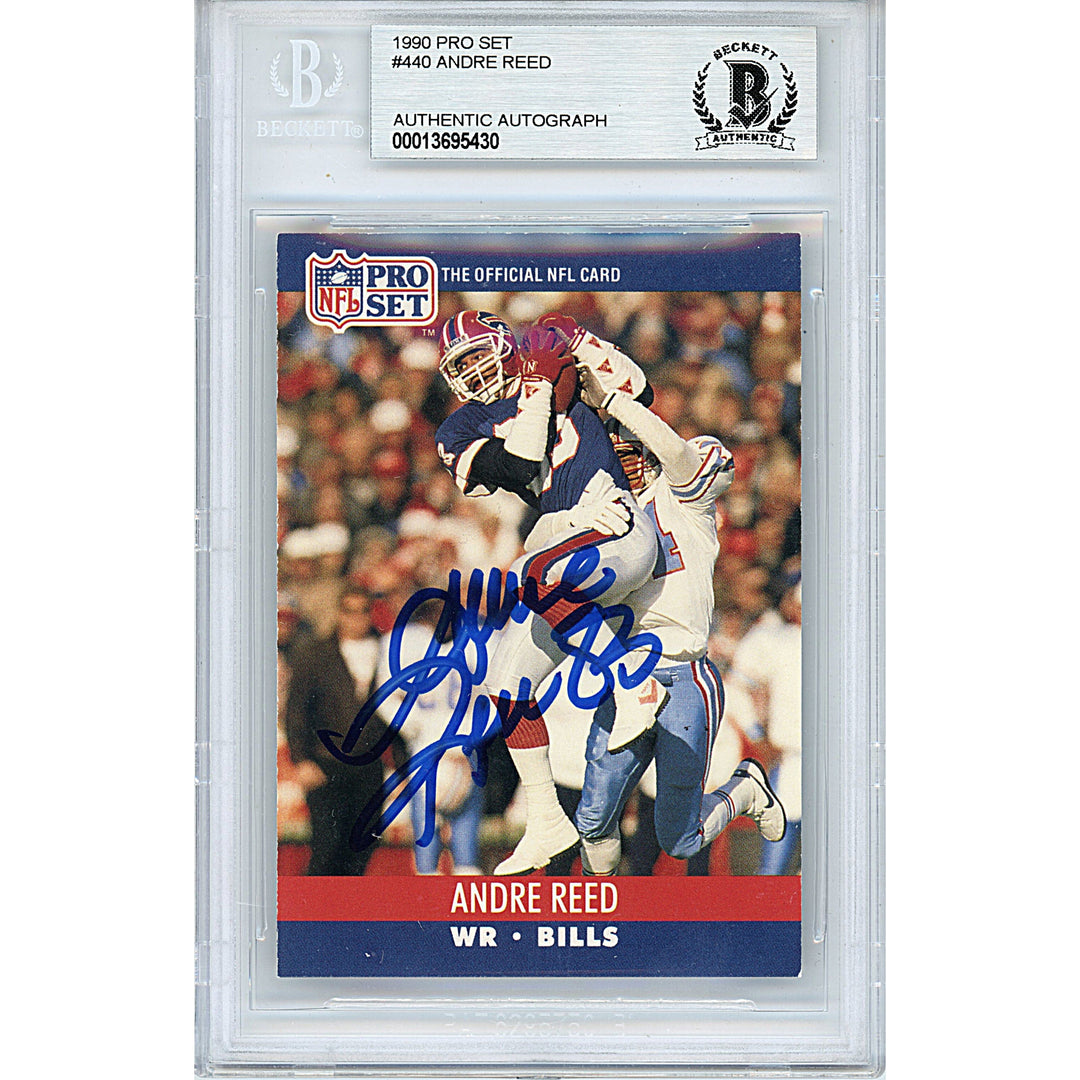 Andre Reed Buffalo Bills Signed 1990 Pro Set Trading Football Card Beckett Auth Auto Slab