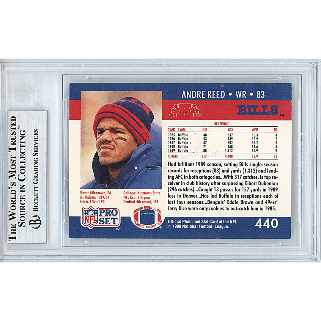 Andre Reed Buffalo Bills Signed 1990 Pro Set Trading Football Card Beckett Auth Auto Slab