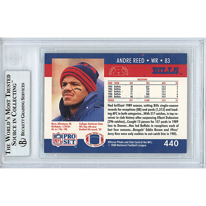Andre Reed Buffalo Bills Signed 1990 Pro Set Trading Football Card Beckett Auth Auto Slab