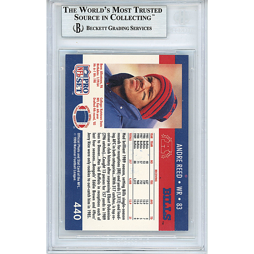 Andre Reed Buffalo Bills Signed 1990 Pro Set Trading Football Card Beckett Auth Auto Slab