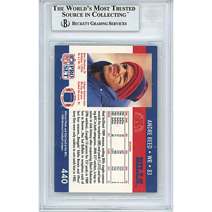 Andre Reed Buffalo Bills Signed 1990 Pro Set Trading Football Card Beckett Auth Auto Slab