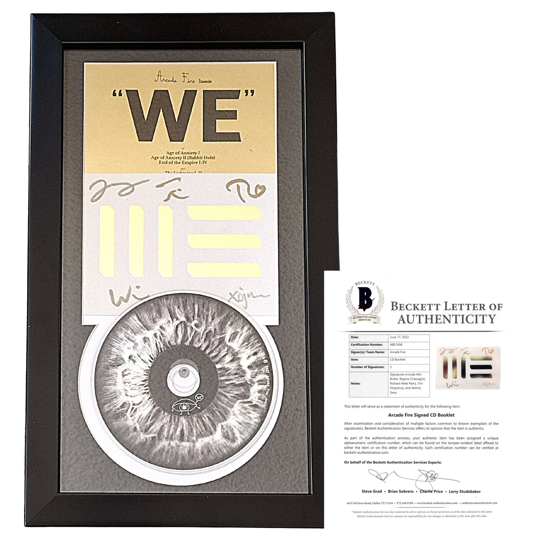 Arcade Fire Signed WE CD Cover Framed Matted Wall Display Beckett Certified Authentic