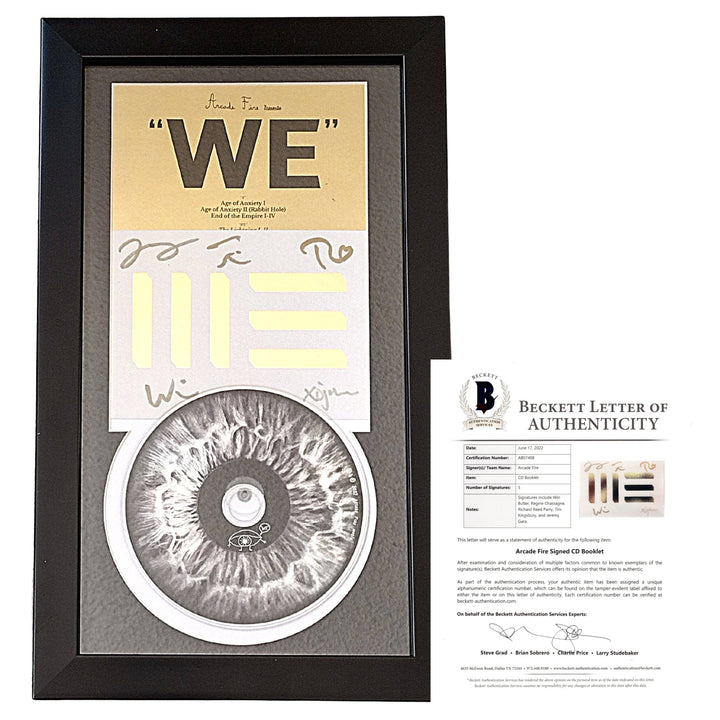 Arcade Fire Signed WE CD Cover Framed Matted Wall Display Beckett Certified Authentic