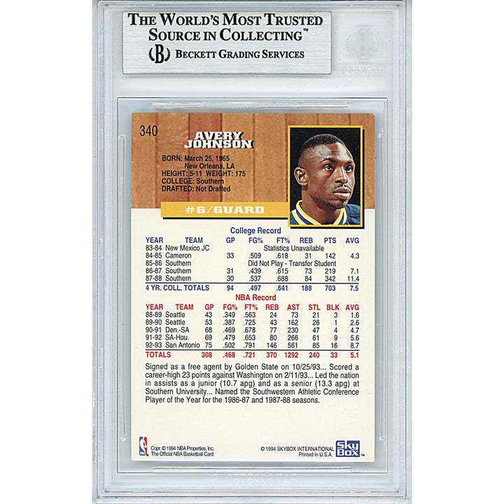 Avery Johnson Signed Golden State Warriors 1993-1994 Hoops Gold Basketball Card BAS