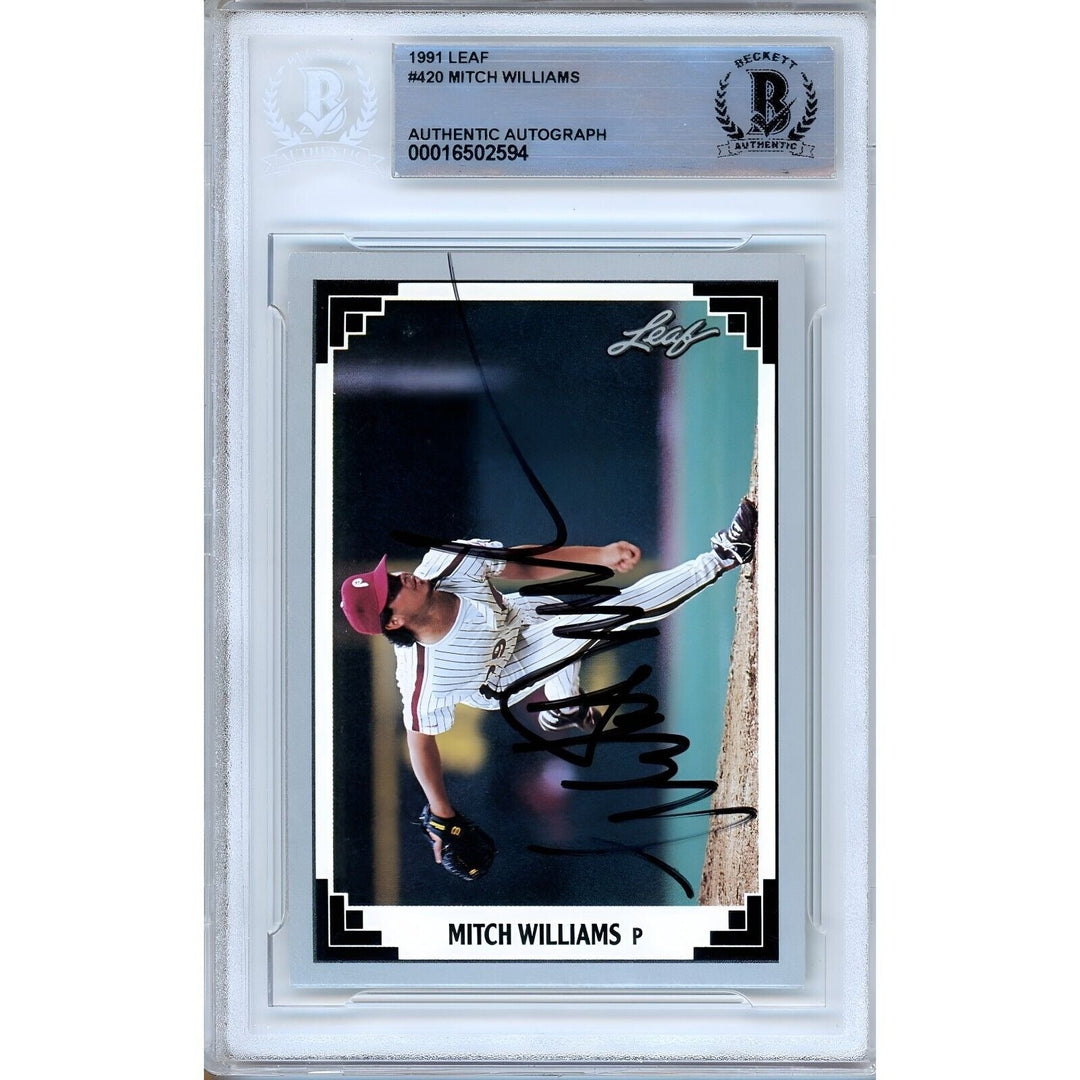 Mitch Williams Philadelphia Phillies Signed 1991 Leaf Baseball Card Beckett Authentic Auto