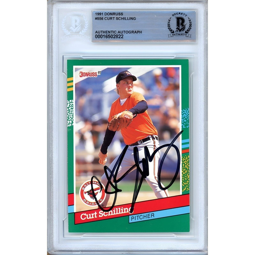 Curt Schilling Baltimore Orioles Signed 1991 Donruss Baseball Card Beckett Auth Auto Slab