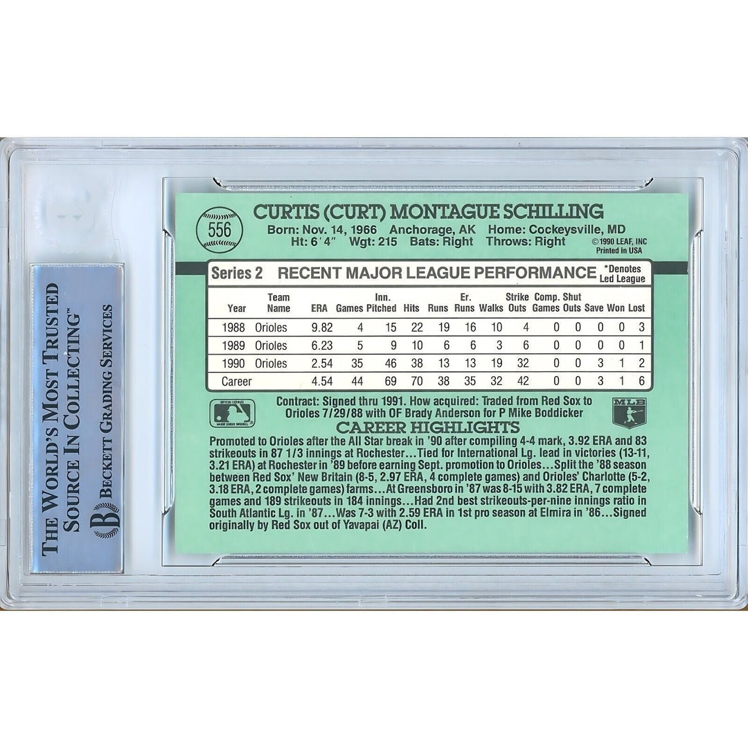 Curt Schilling Baltimore Orioles Signed 1991 Donruss Baseball Card Beckett Auth Auto Slab