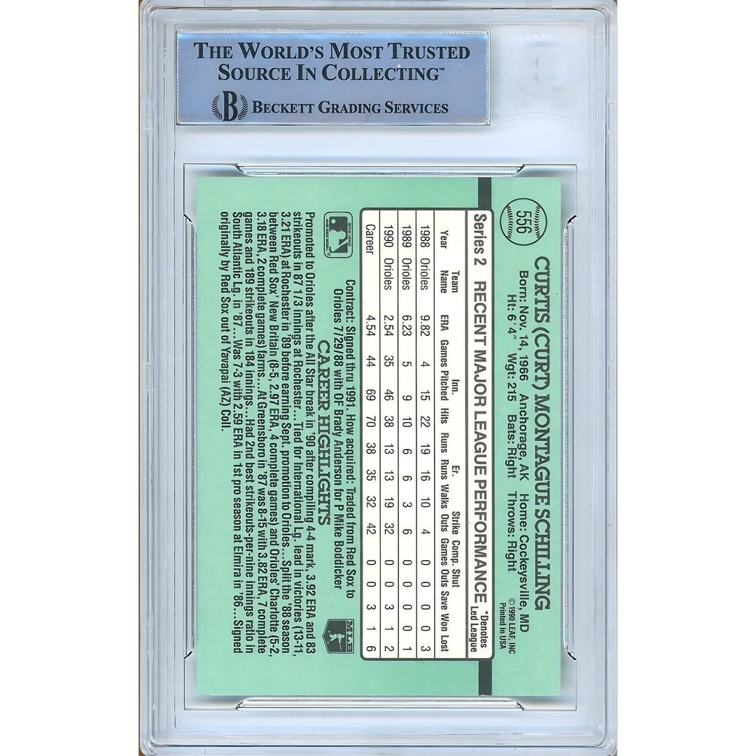 Curt Schilling Baltimore Orioles Signed 1991 Donruss Baseball Card Beckett Auth Auto Slab