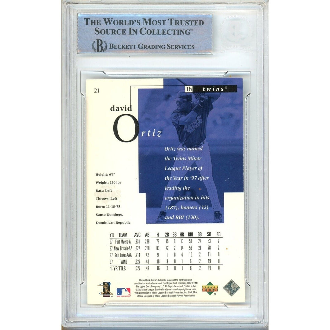 David Ortiz Minnesota Twins Signed 1998 SP Authentic Foil Card Beckett Auth Auto Slab HOF