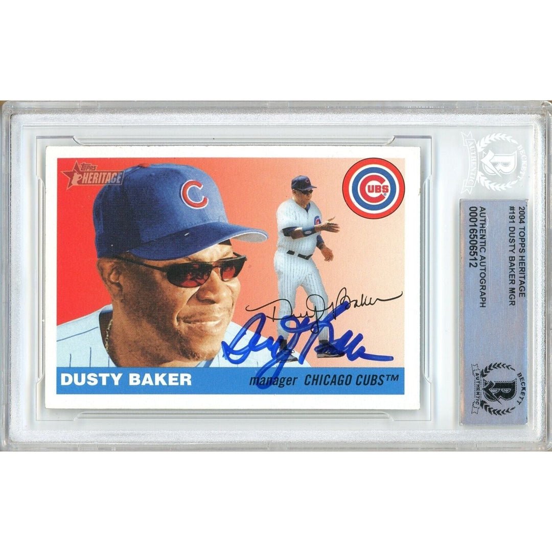 Dusty Baker Chicago Cubs Signed 2004 Topps Heritage Card Beckett Authentic Auto Slab