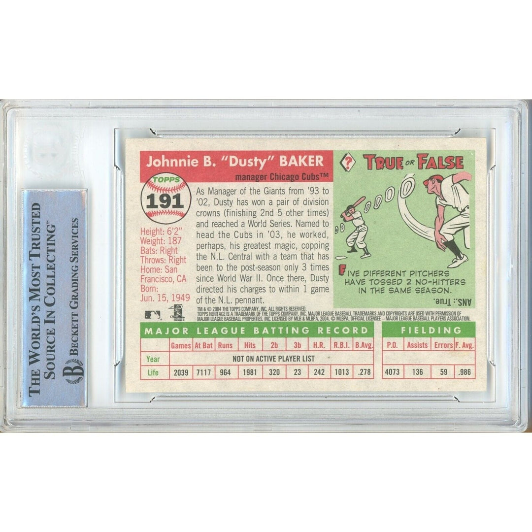 Dusty Baker Chicago Cubs Signed 2004 Topps Heritage Card Beckett Authentic Auto Slab