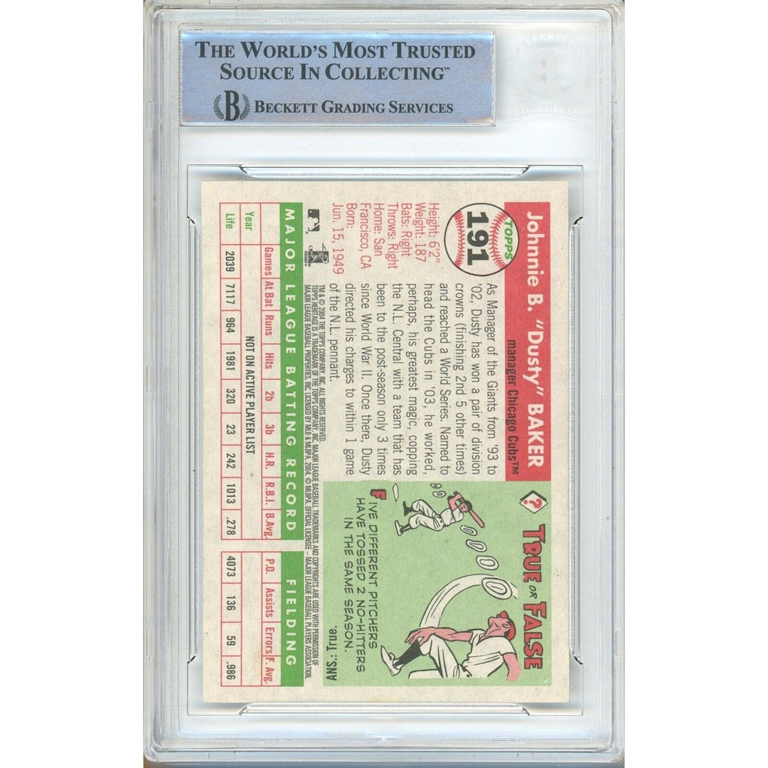 Dusty Baker Chicago Cubs Signed 2004 Topps Heritage Card Beckett Authentic Auto Slab