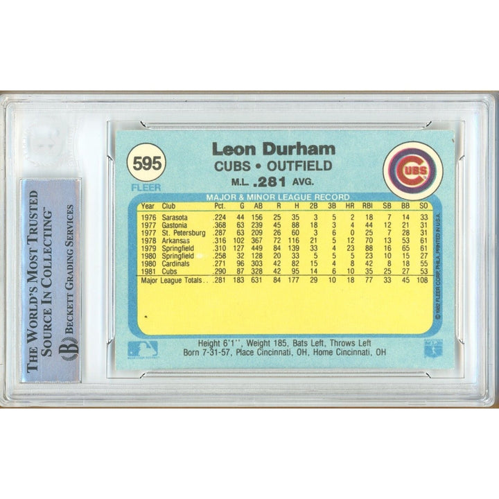 Leon Durham Chicago Cubs Signed 1982 Fleer Baseball Card Beckett Authentic Auto Slab