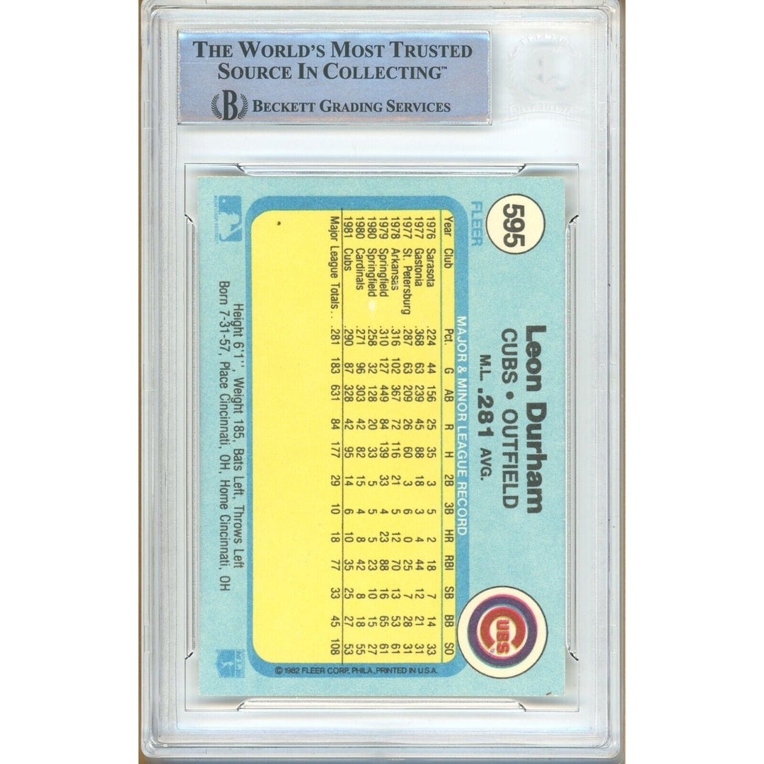 Leon Durham Chicago Cubs Signed 1982 Fleer Baseball Card Beckett Authentic Auto Slab