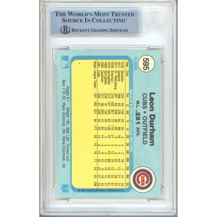 Leon Durham Chicago Cubs Signed 1982 Fleer Baseball Card Beckett Authentic Auto Slab