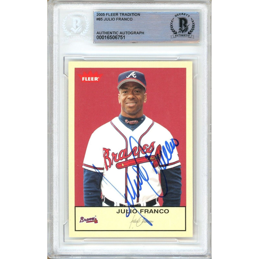 Julio Franco Atlanta Braves Signed 2005 Fleer Tradition Baseball Card BAS Auth Auto Slab