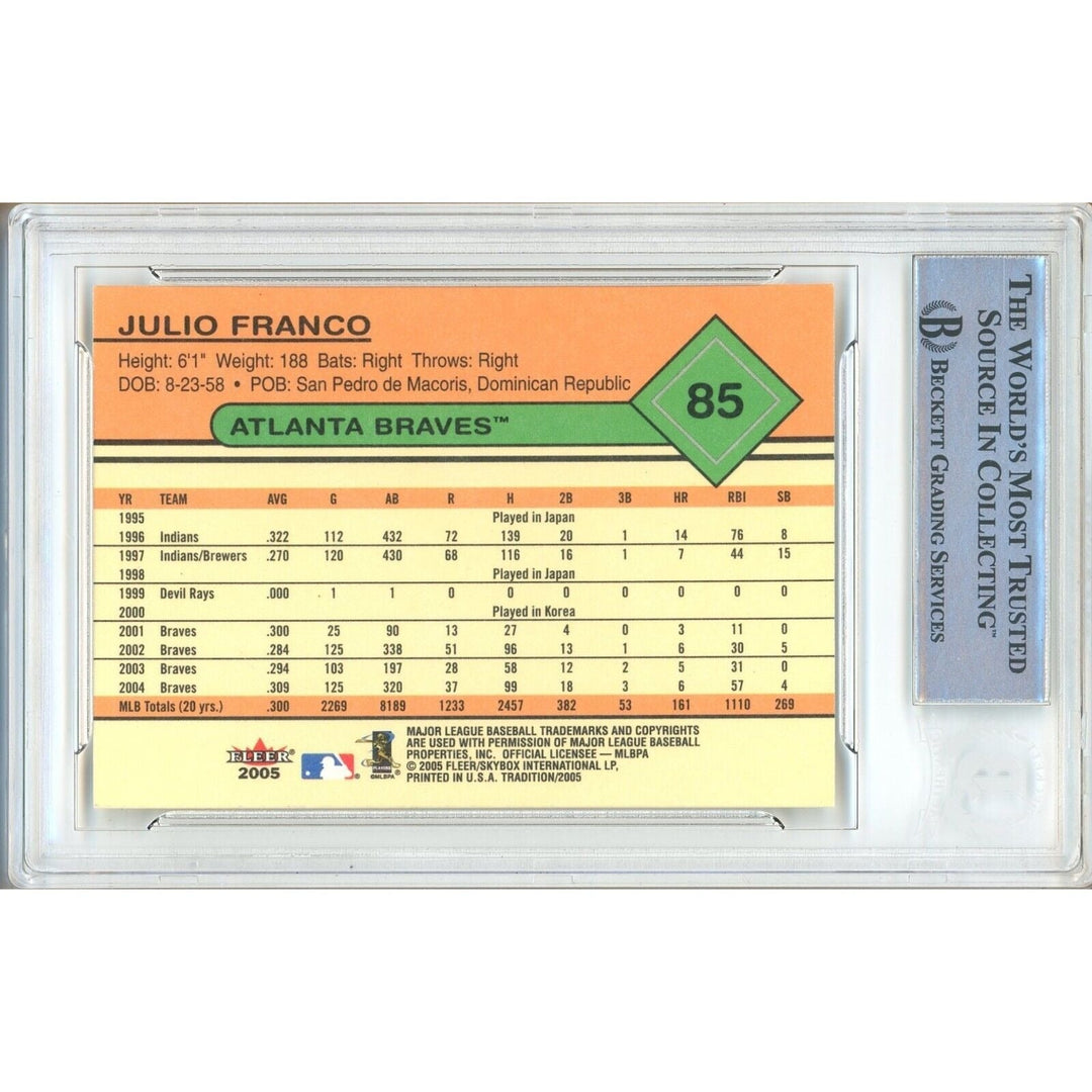 Julio Franco Atlanta Braves Signed 2005 Fleer Tradition Baseball Card BAS Auth Auto Slab