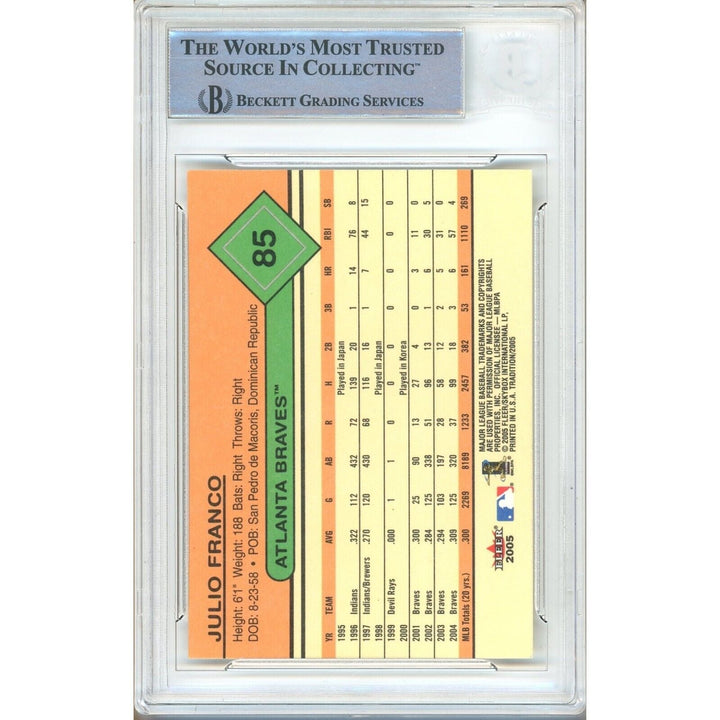 Julio Franco Atlanta Braves Signed 2005 Fleer Tradition Baseball Card BAS Auth Auto Slab