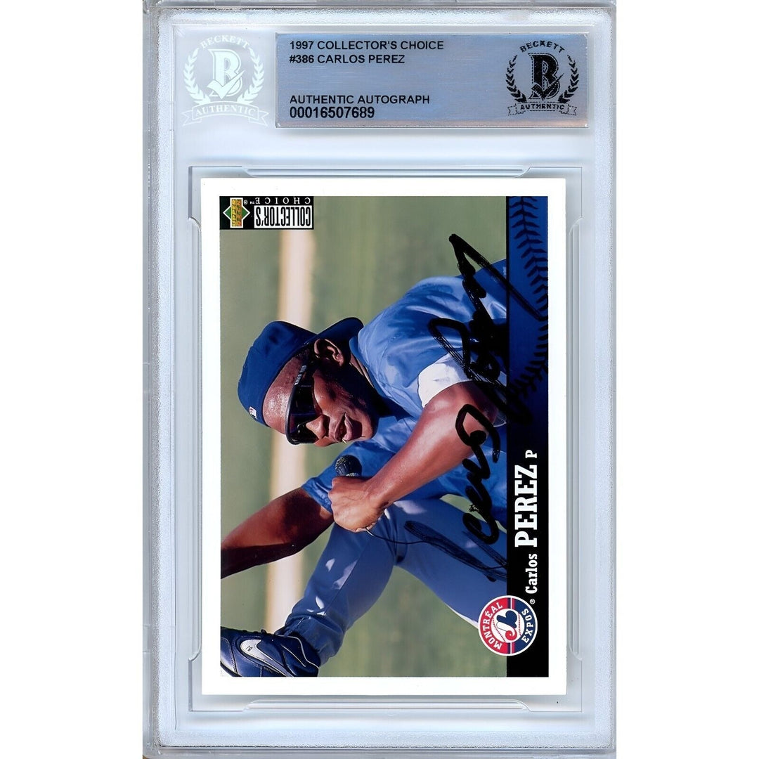 Carlos Perez Montreal Expos Signed 1997 Collectors Choice Card Beckett Auth Auto Slab