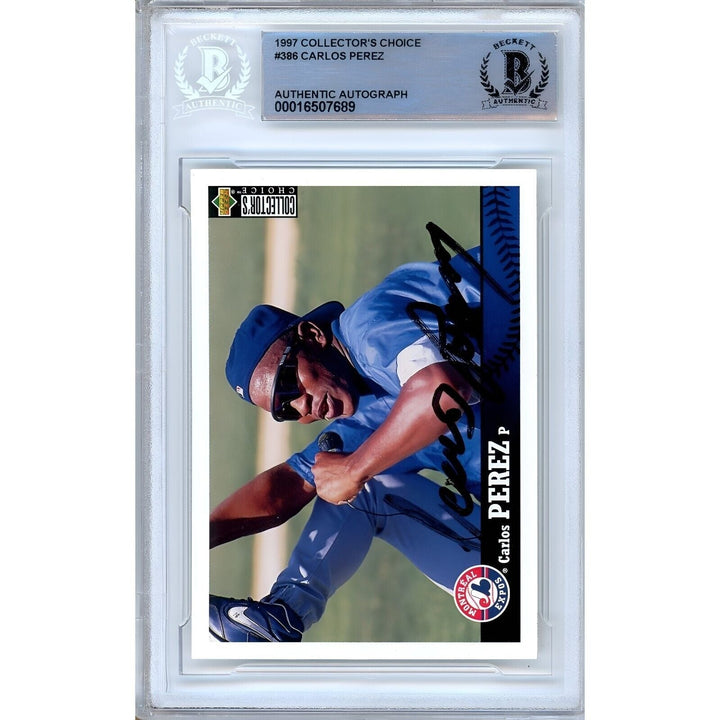 Carlos Perez Montreal Expos Signed 1997 Collectors Choice Card Beckett Auth Auto Slab