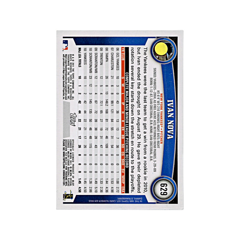 2011 Topps Ivan Nova Autograph Auto Signed Signature New York Yankees