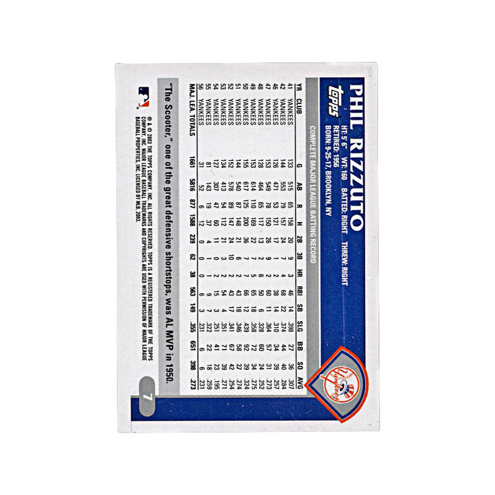 2003 Topps Phil Rizzuto Autograph Auto Signed Signature New York Yankees