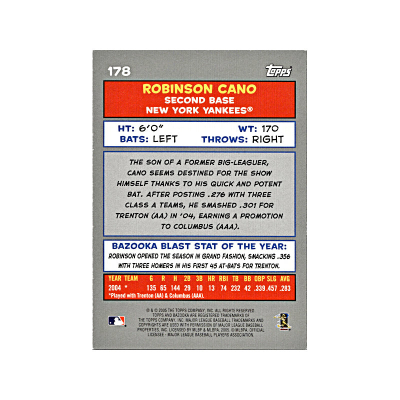 2005 Topps Bazooka Robinson Cano Autograph (Black Ink On Top Edge) Auto Signed