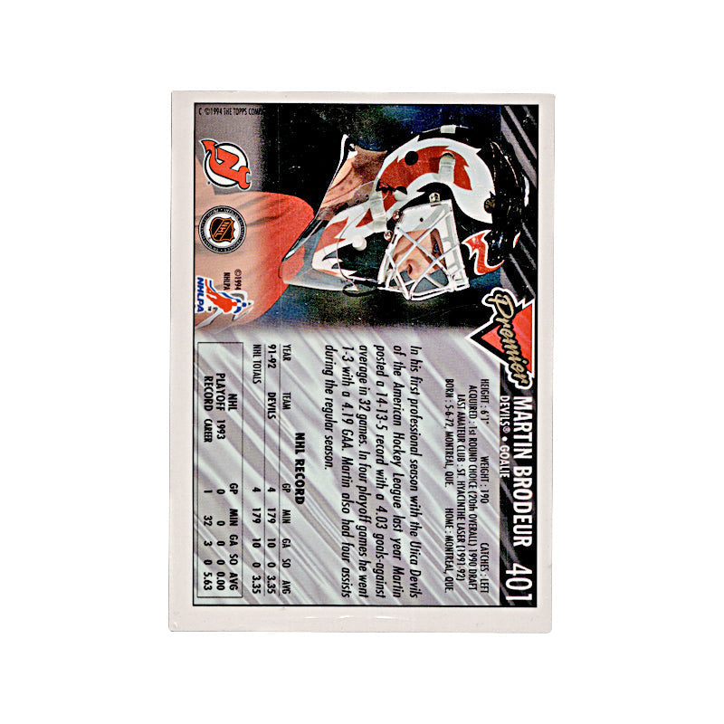 1994 Topps Premier Martin Brodeur Autograph Blue Ink Auto Signed Signature Devil