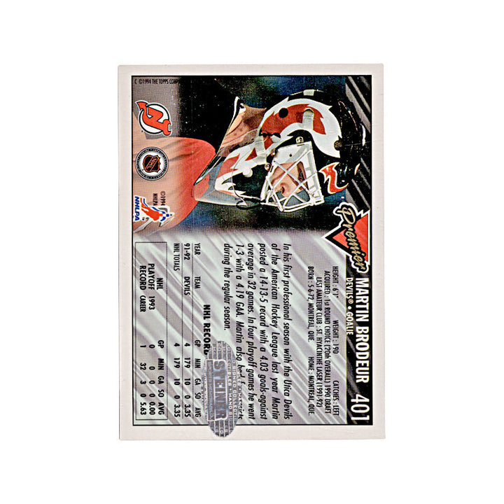 1994 Topps Premier Martin Brodeur Autograph SIlver Ink Auto Signed Signature