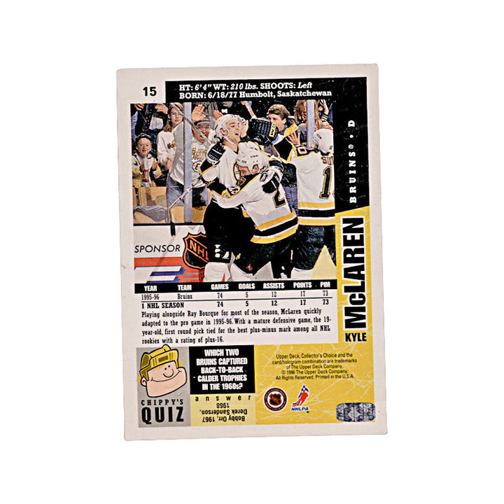 1996 Upper Deck Kyle McLaren Autograph Auto Signed Signature Boston Bruins