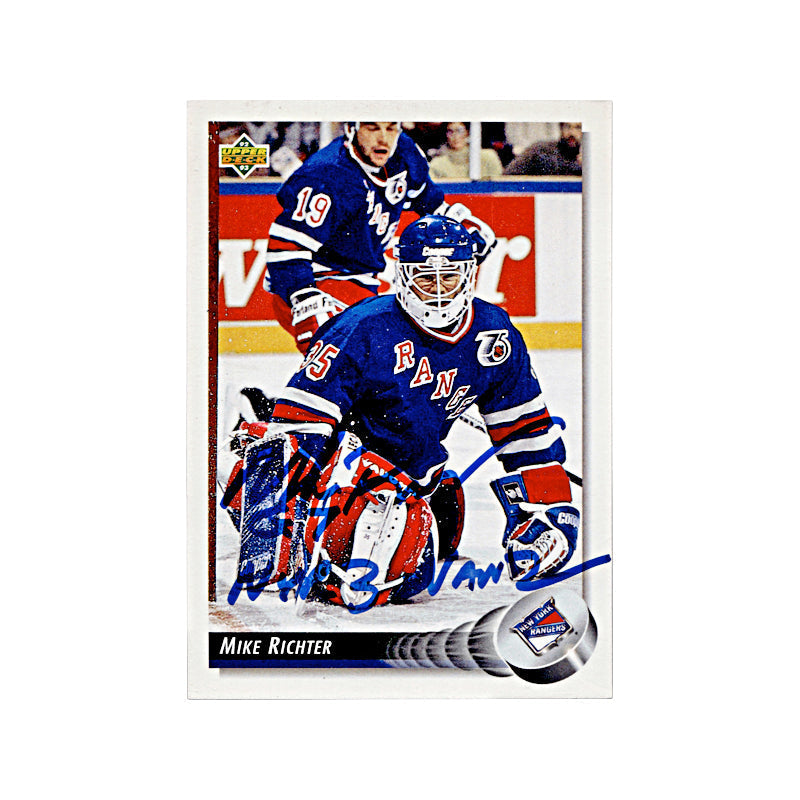 1992-93 Upper Deck Mike Richter Autograph w/ "G7 NYR 3 - VAN 2" Inscription (CX)