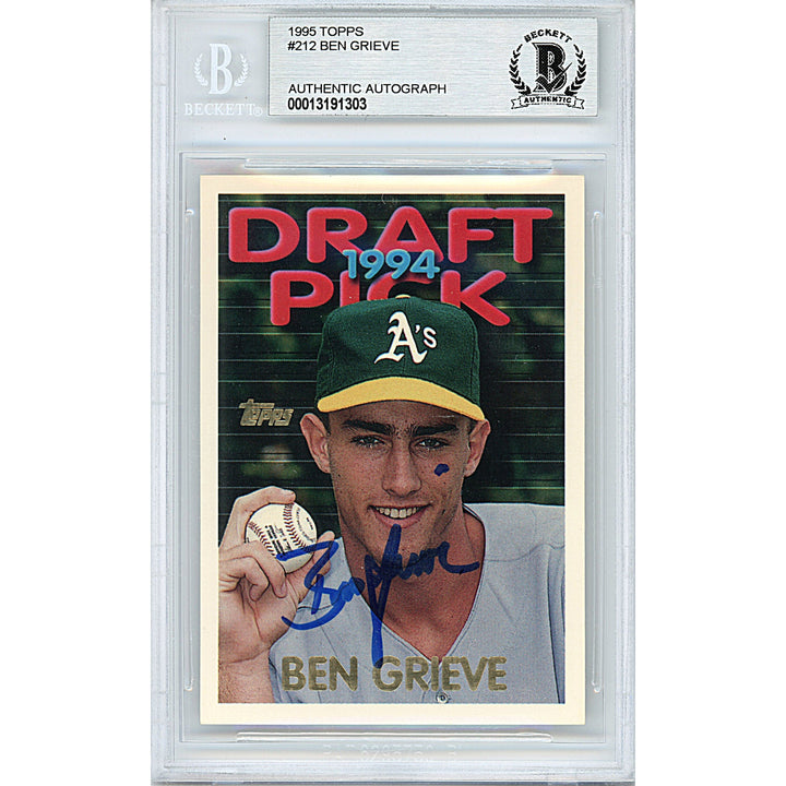 Ben Grieve Oakland Athletics Signed 1995 Topps Rookie Baseball Card Beckett Auth Auto