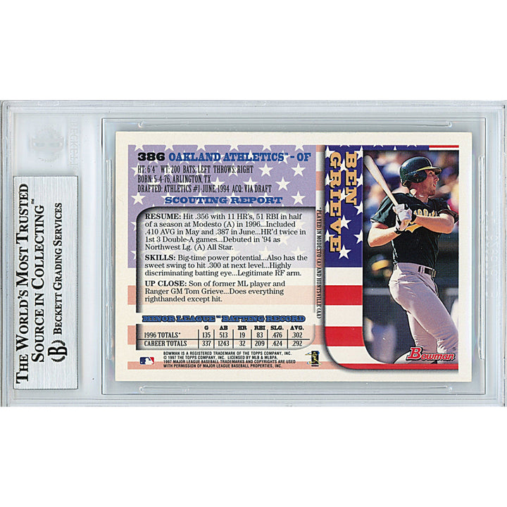Ben Grieve Autographed Oakland Athletics A's 1997 Bowman Baseball Card Beckett