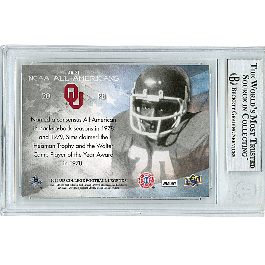 Billy Sims Signed OU Sooners 2011 College Legends Football Card Beckett Auth Auto Slab