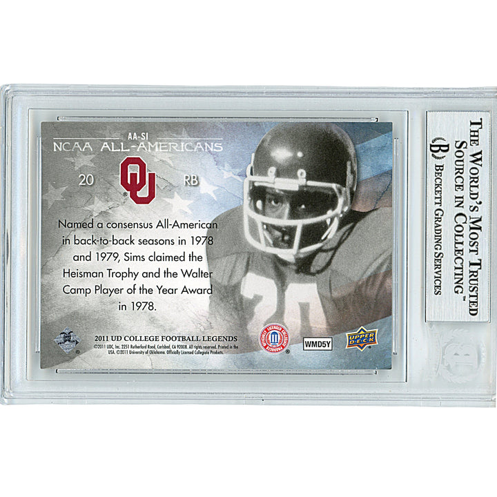 Billy Sims Signed OU Sooners 2011 College Legends Football Card Beckett Auth Auto Slab
