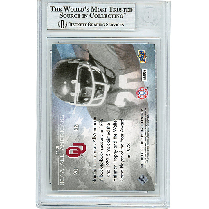 Billy Sims Signed OU Sooners 2011 College Legends Football Card Beckett Auth Auto Slab