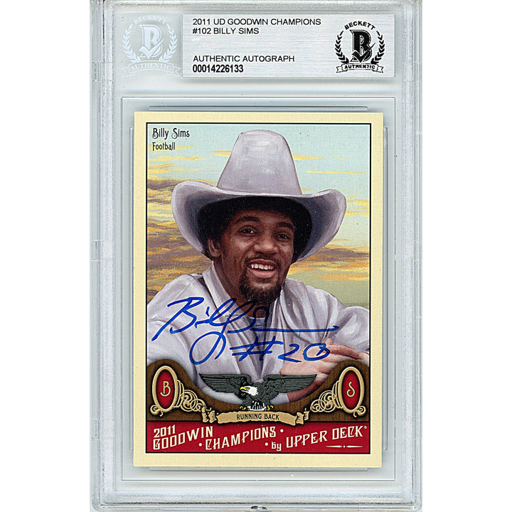 Billy Sims Autographed OU Sooners 2011 Goodwin Champions Football Card Beckett Slab