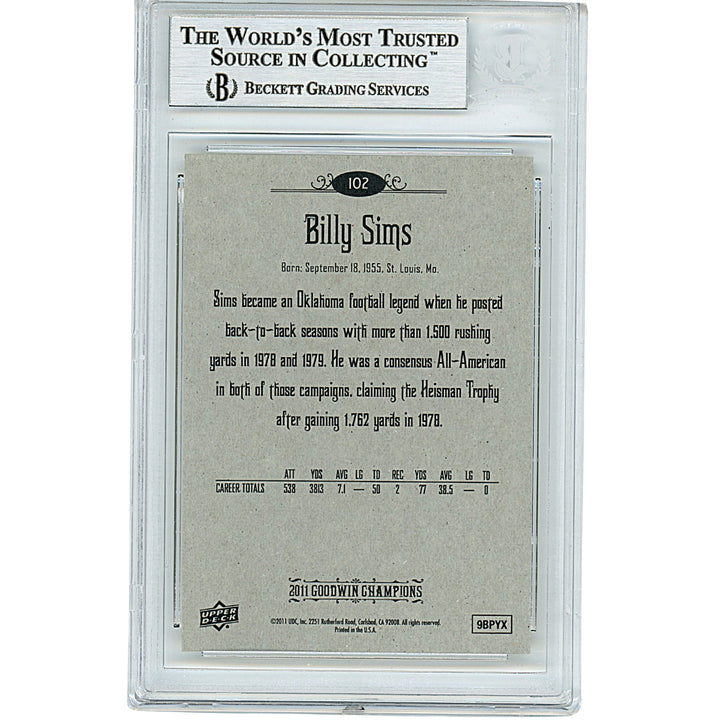 Billy Sims Autographed OU Sooners 2011 Goodwin Champions Football Card Beckett Slab