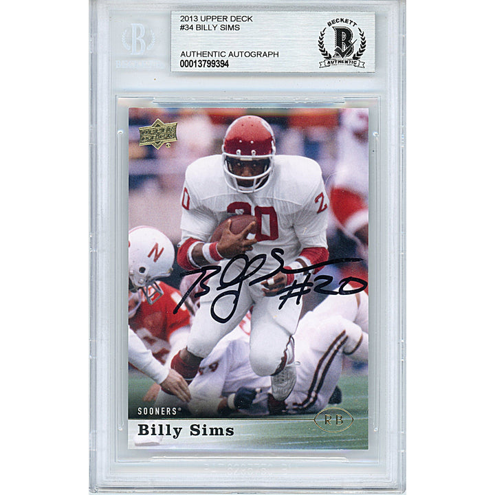 Billy Sims Signed Oklahoma Sooners 2013 Upper Deck Football Card Beckett Auth Auto Slab