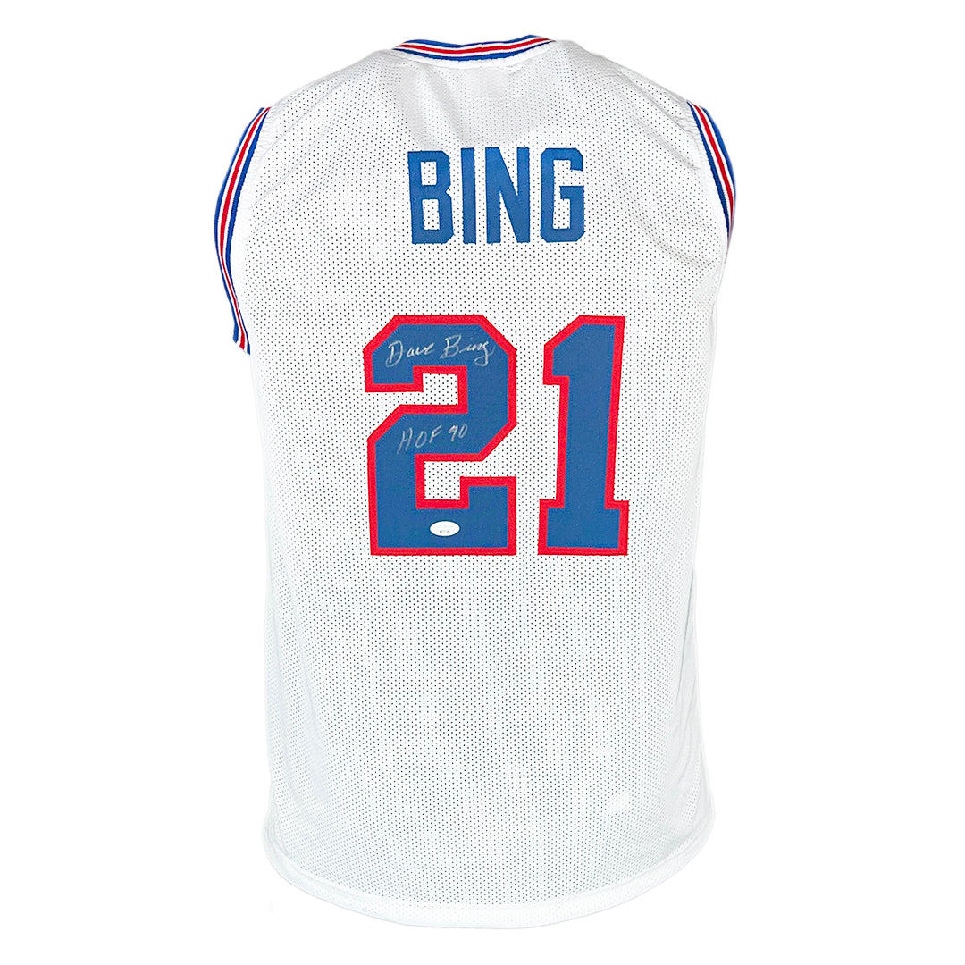 David Bing Signed HOF 1991 Inscription Detroit White Basketball Jersey (JSA)