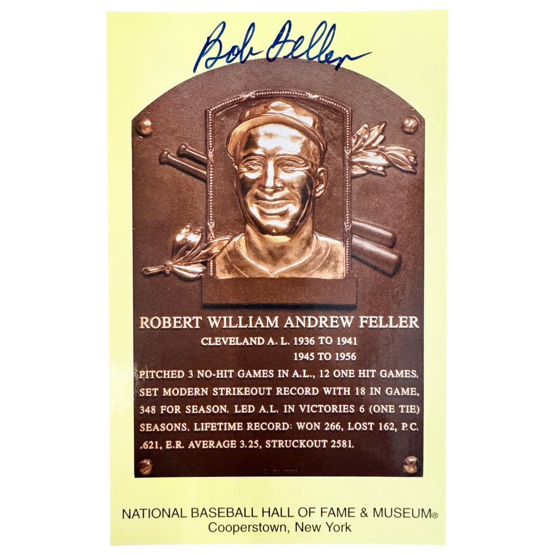 Bob Feller Signed HOF Plaque Card (JSA)