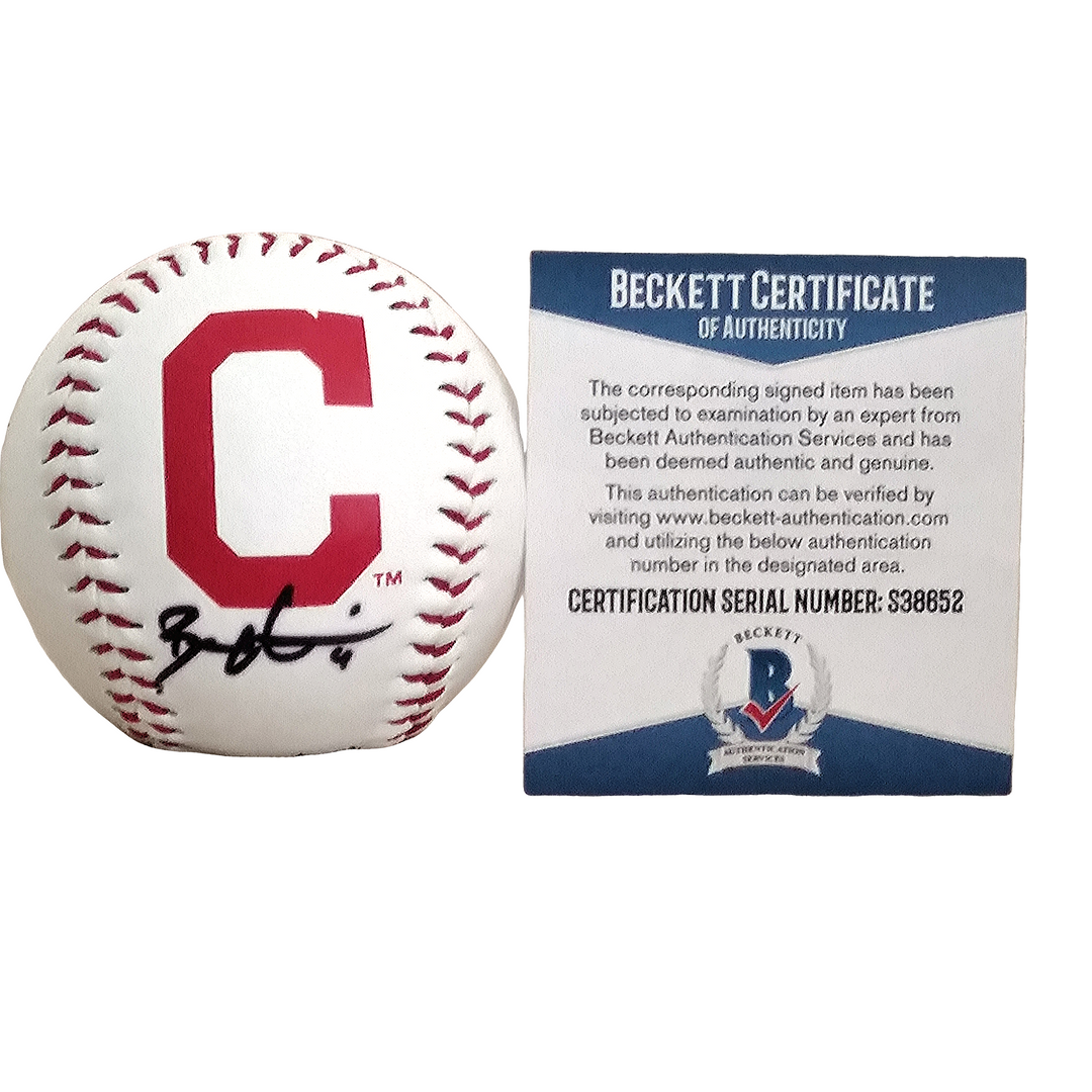 Bradley Zimmer Signed Rawlings Cleveland Indians Logo Baseball, Proof Photo, Beckett S38652