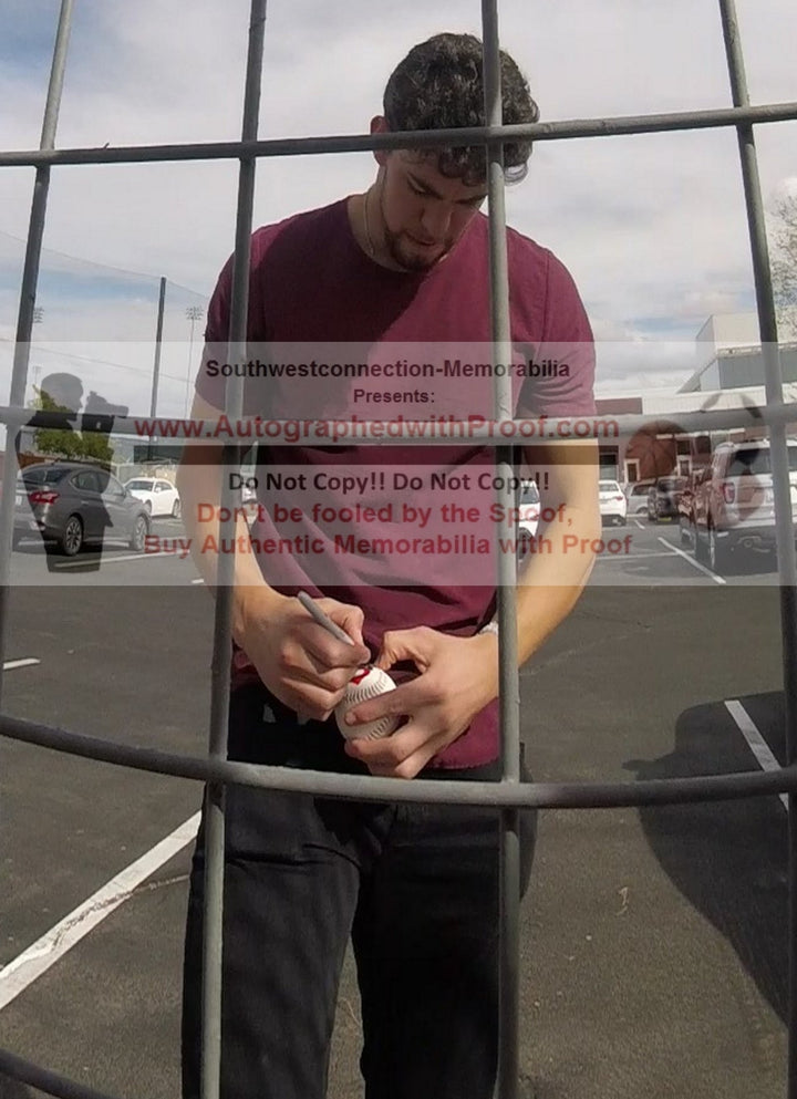 Bradley Zimmer Signed Rawlings Cleveland Indians Logo Baseball, Proof Photo, Beckett S38652